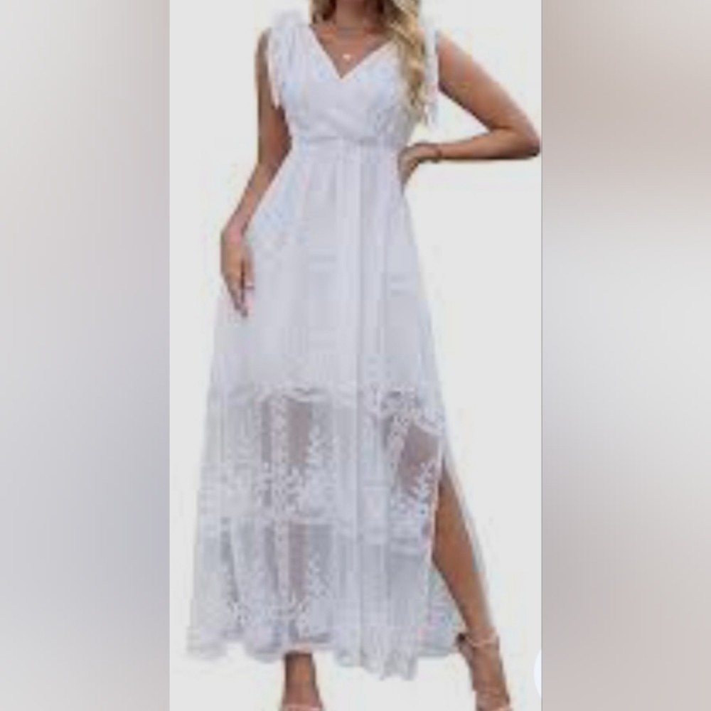 White Lace Maxi Dress with Sheer Skirt